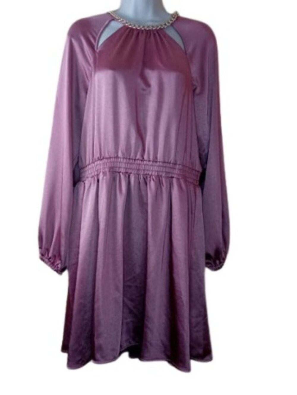 MICHAEL Michael Kors Womens Mini Dress Pink Gold Chain Neck Cut Outs Satin M - Picture 5 of 7